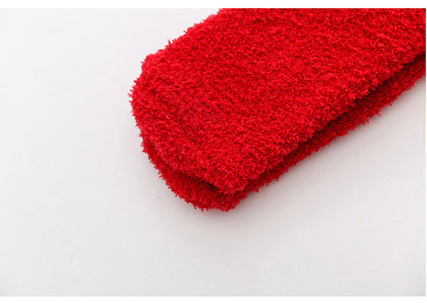 Fuzzy Cozy Fleece Red Santa Claus Design Over Knee Christmas Long Stocking Socks Women Winter