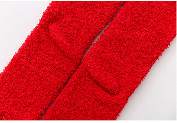 Fuzzy Cozy Fleece Red Santa Claus Design Over Knee Christmas Long Stocking Socks Women Winter