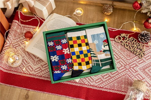 3 Pairs High Quality Cotton Novelty Funny Cartoon Christmas Socks Women Unisex New Year Couple Socks In Gift Box