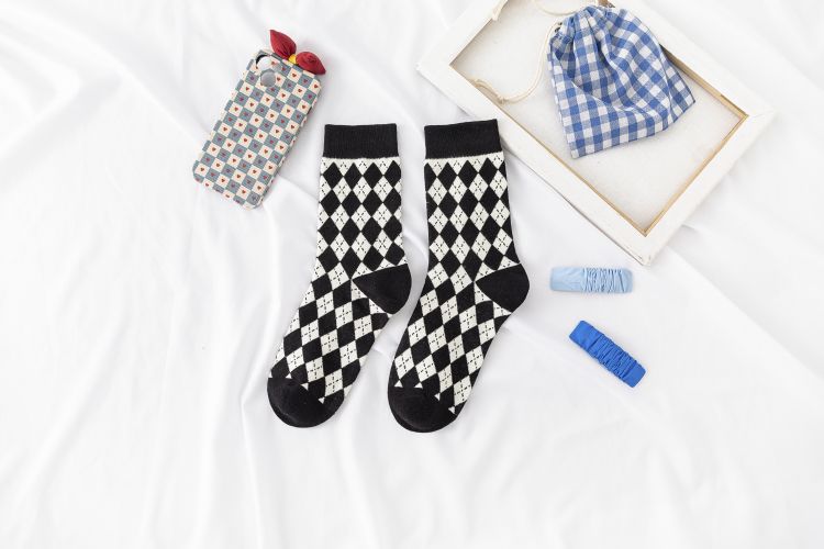 Diamond-shaped tube socks pure cotton socks