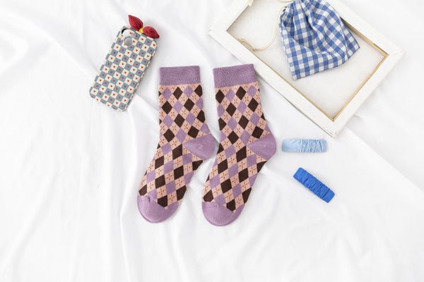 Diamond-shaped tube socks pure cotton socks