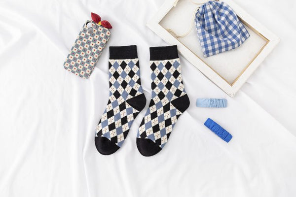 Diamond-shaped tube socks pure cotton socks