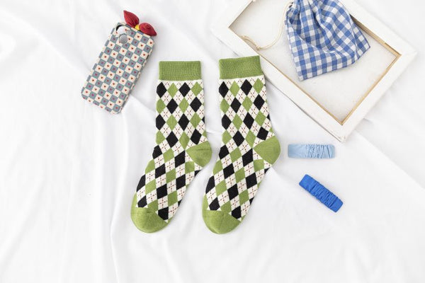 Diamond-shaped tube socks pure cotton socks