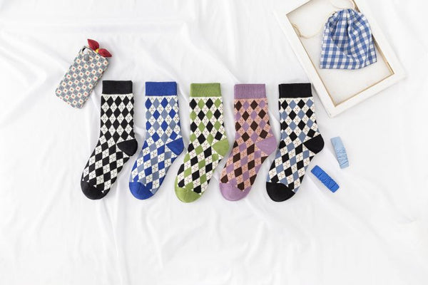 Diamond-shaped tube socks pure cotton socks