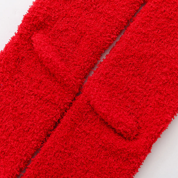 Fuzzy Cozy Fleece Red Santa Claus Design Over Knee Christmas Long Stocking Socks Women Winter