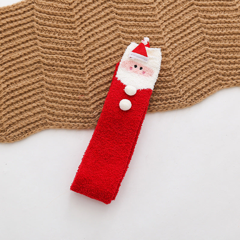Fuzzy Cozy Fleece Red Santa Claus Design Over Knee Christmas Long Stocking Socks Women Winter