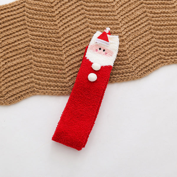Fuzzy Cozy Fleece Red Santa Claus Design Over Knee Christmas Long Stocking Socks Women Winter