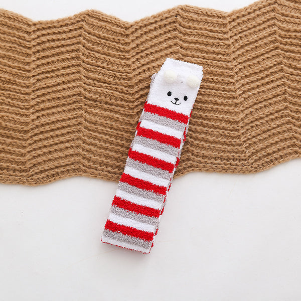 Fuzzy Cozy Fleece Red Santa Claus Design Over Knee Christmas Long Stocking Socks Women Winter