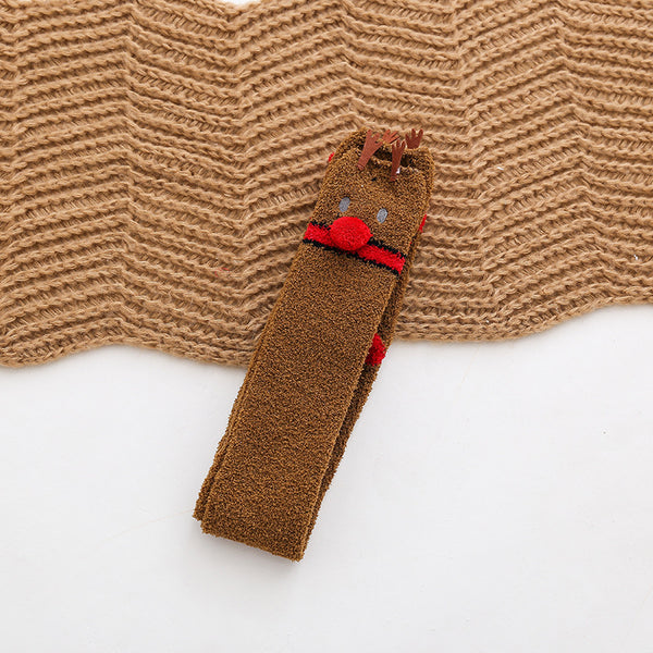 Fuzzy Cozy Fleece Red Santa Claus Design Over Knee Christmas Long Stocking Socks Women Winter