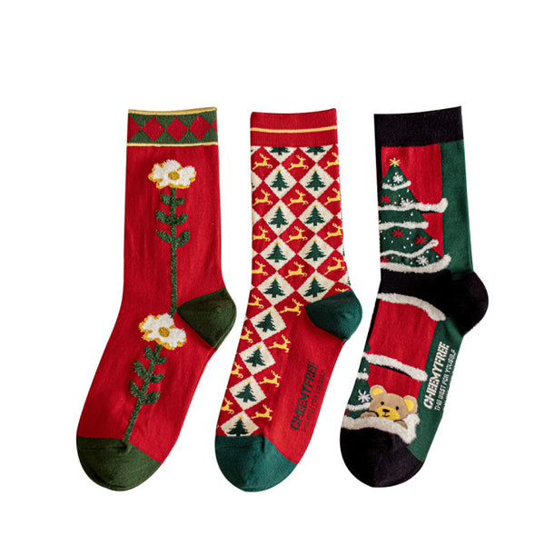3 Pairs High Quality Cotton Novelty Funny Cartoon Christmas Socks Women Unisex New Year Couple Socks In Gift Box