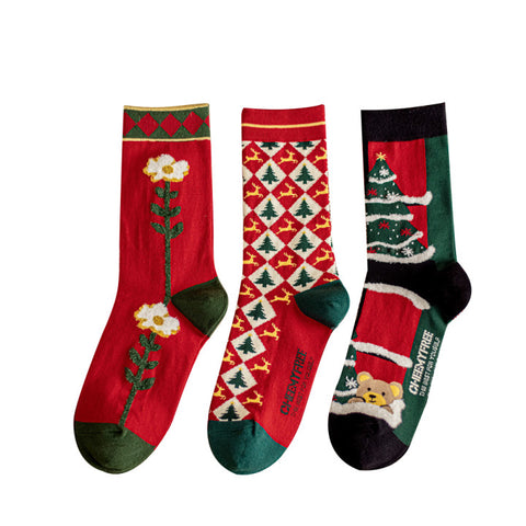 3 Pairs High Quality Cotton Novelty Funny Cartoon Christmas Socks Women Unisex New Year Couple Socks In Gift Box
