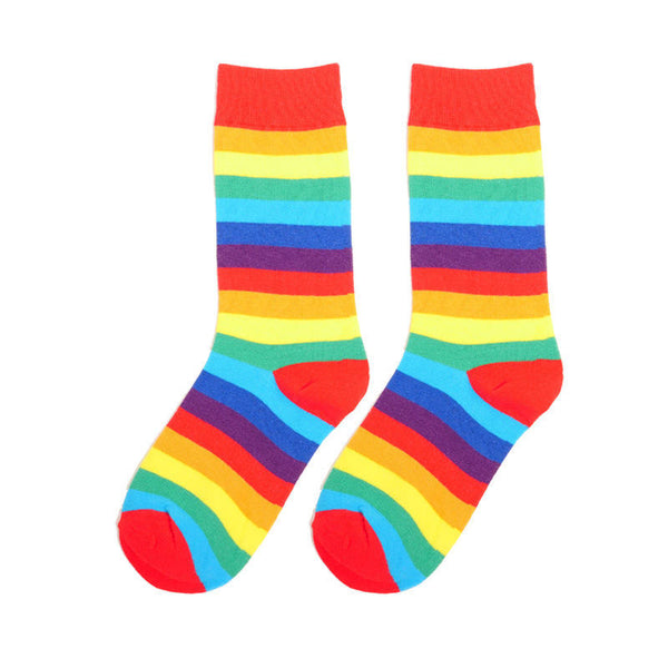 Japanese Korean new style middle stockings full cotton fashionable colorful school striped rainbow socks