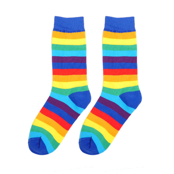 Japanese Korean new style middle stockings full cotton fashionable colorful school striped rainbow socks