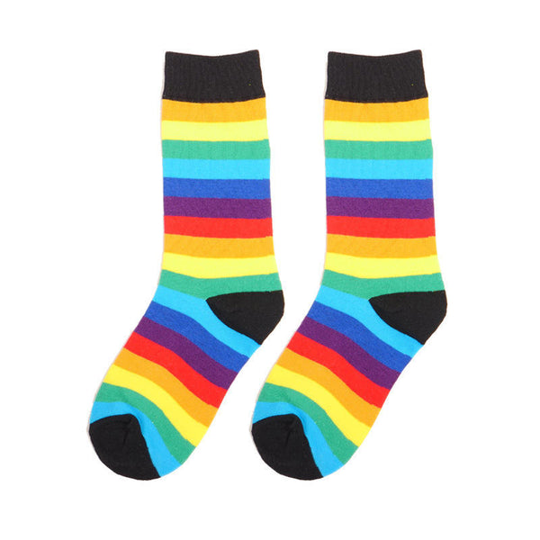 Japanese Korean new style middle stockings full cotton fashionable colorful school striped rainbow socks