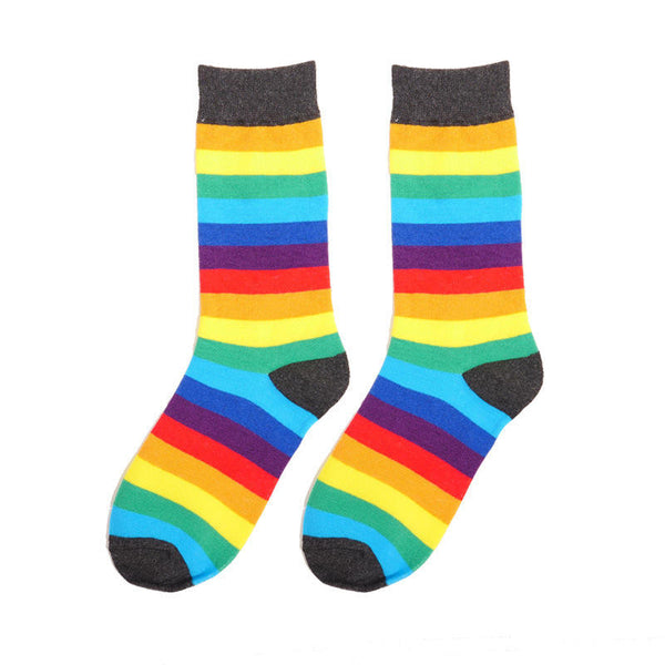 Japanese Korean new style middle stockings full cotton fashionable colorful school striped rainbow socks