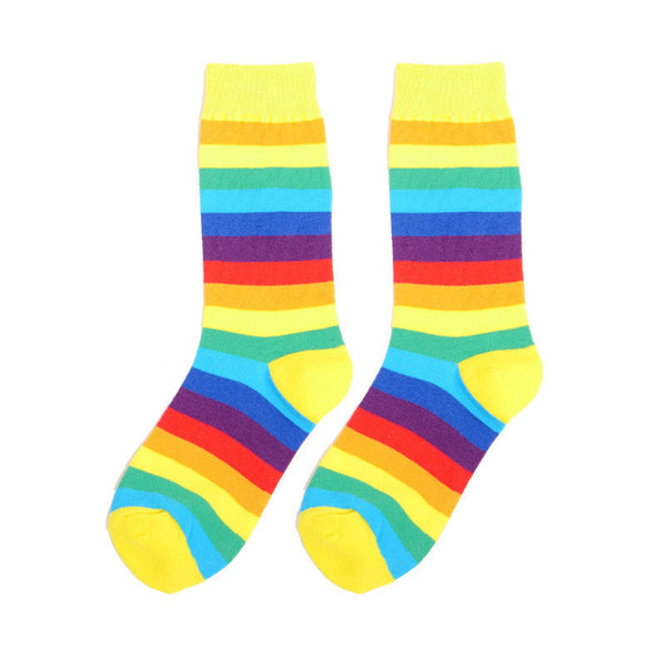 Japanese Korean new style middle stockings full cotton fashionable colorful school striped rainbow socks