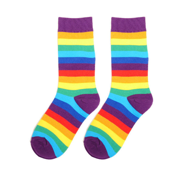 Japanese Korean new style middle stockings full cotton fashionable colorful school striped rainbow socks