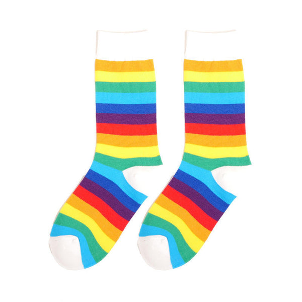 Japanese Korean new style middle stockings full cotton fashionable colorful school striped rainbow socks